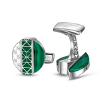 Saint Honoré Champ de Mars men's silver cufflinks with malachite green geometric detailing and signature monogram