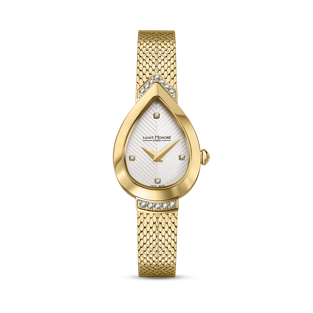 Saint Honoré Paris gold IP diamond watch with white dial bracelet luxury watch Paris Gallery Qatar Order Online Today