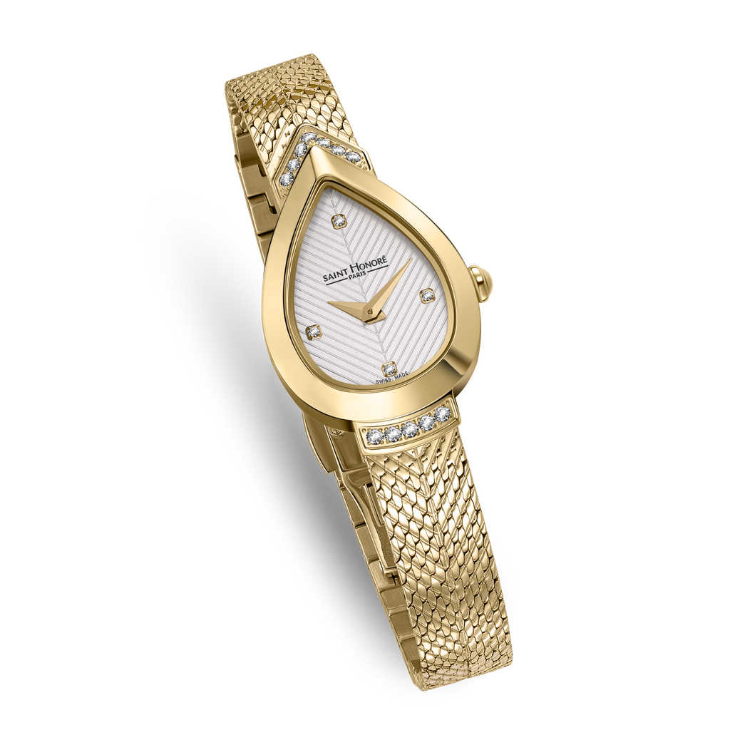 Saint Honoré Paris gold IP diamond watch with white dial bracelet luxury watch Paris Gallery Qatar Order Online Today