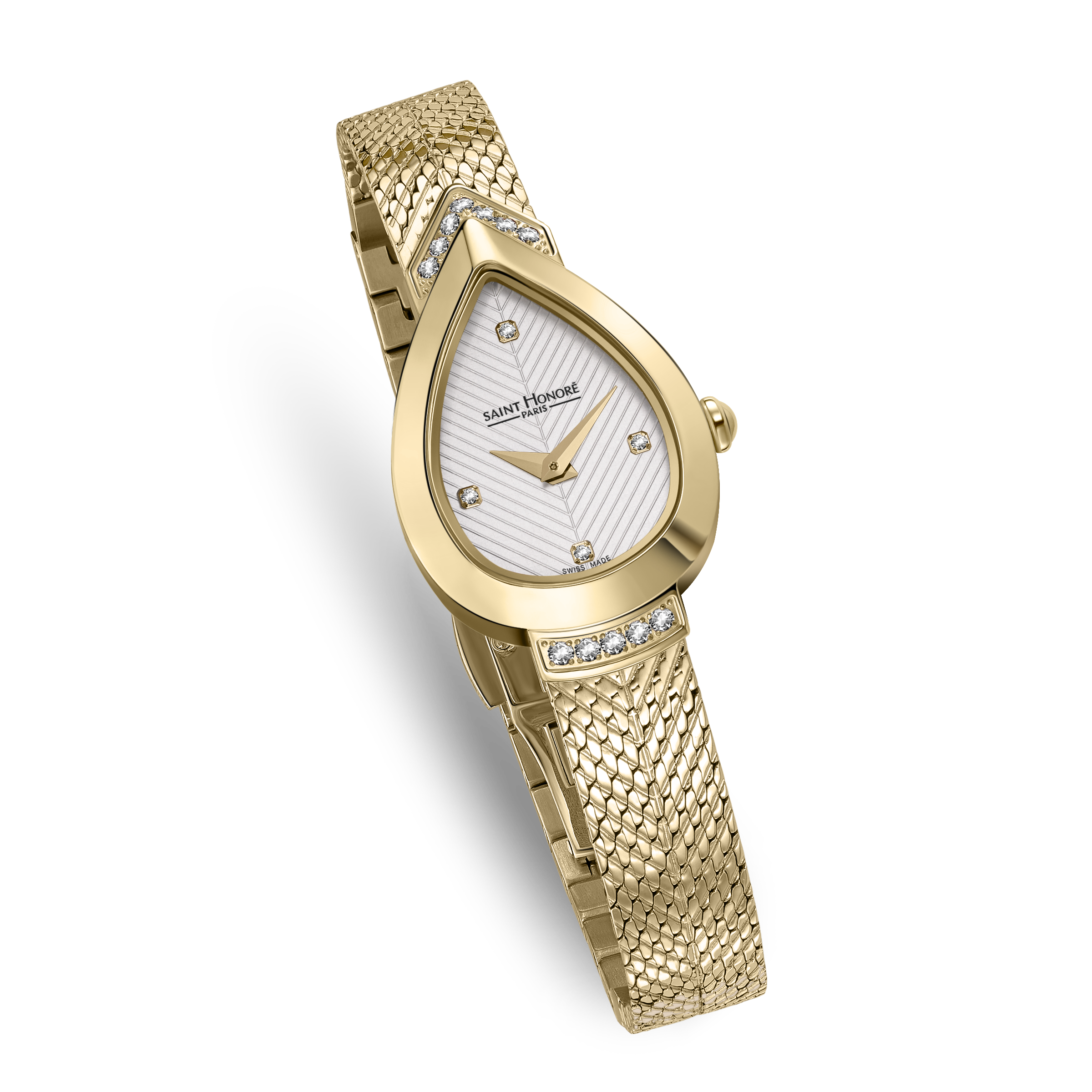 Saint Honoré Paris gold IP diamond watch with white dial bracelet luxury watch Paris Gallery Qatar Order Online Today