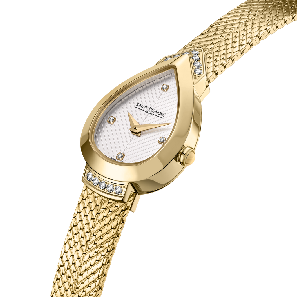 Saint Honoré Paris gold IP diamond watch with white dial bracelet luxury watch Paris Gallery Qatar Order Online Today