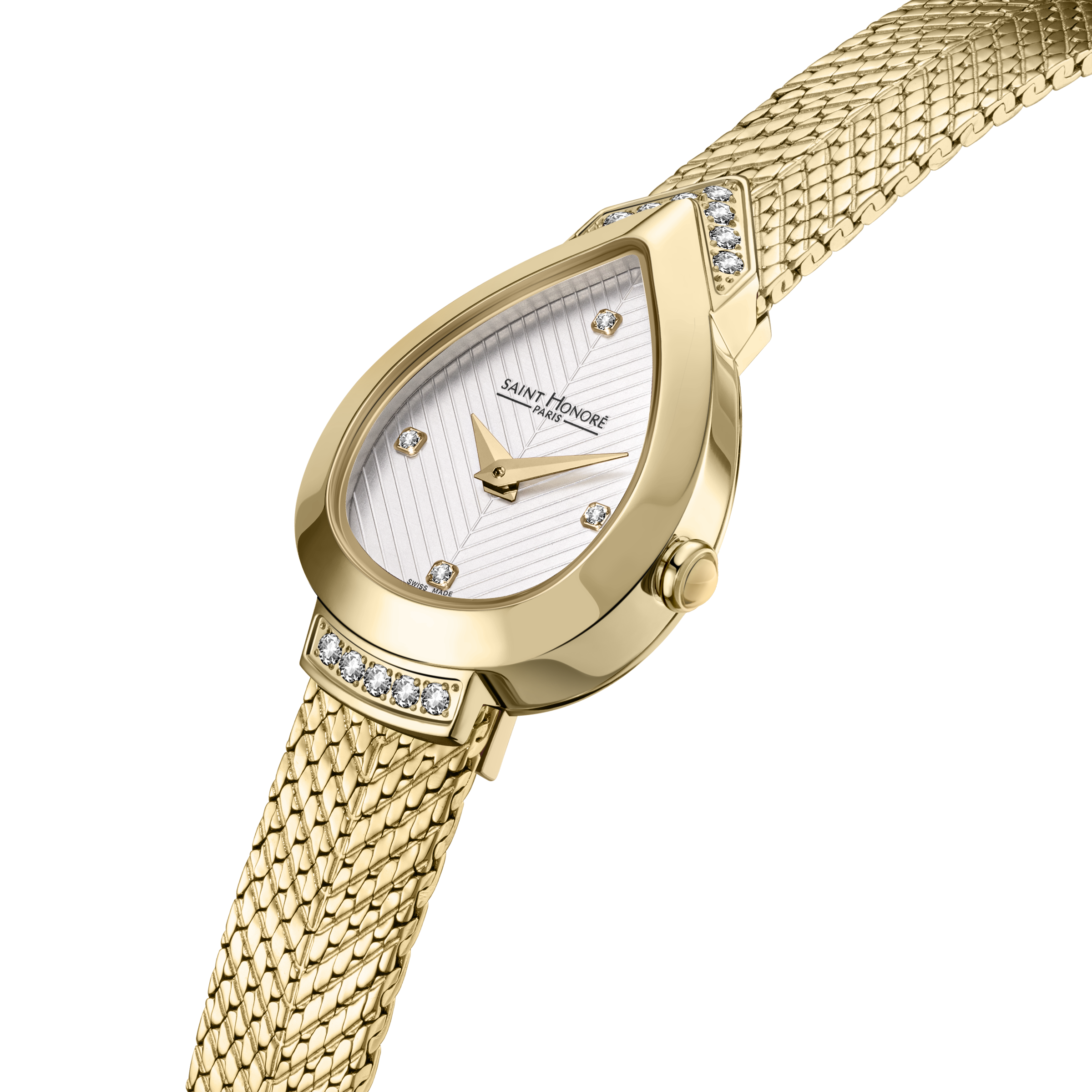 Saint Honoré Paris gold IP diamond watch with white dial bracelet luxury watch Paris Gallery Qatar Order Online Today