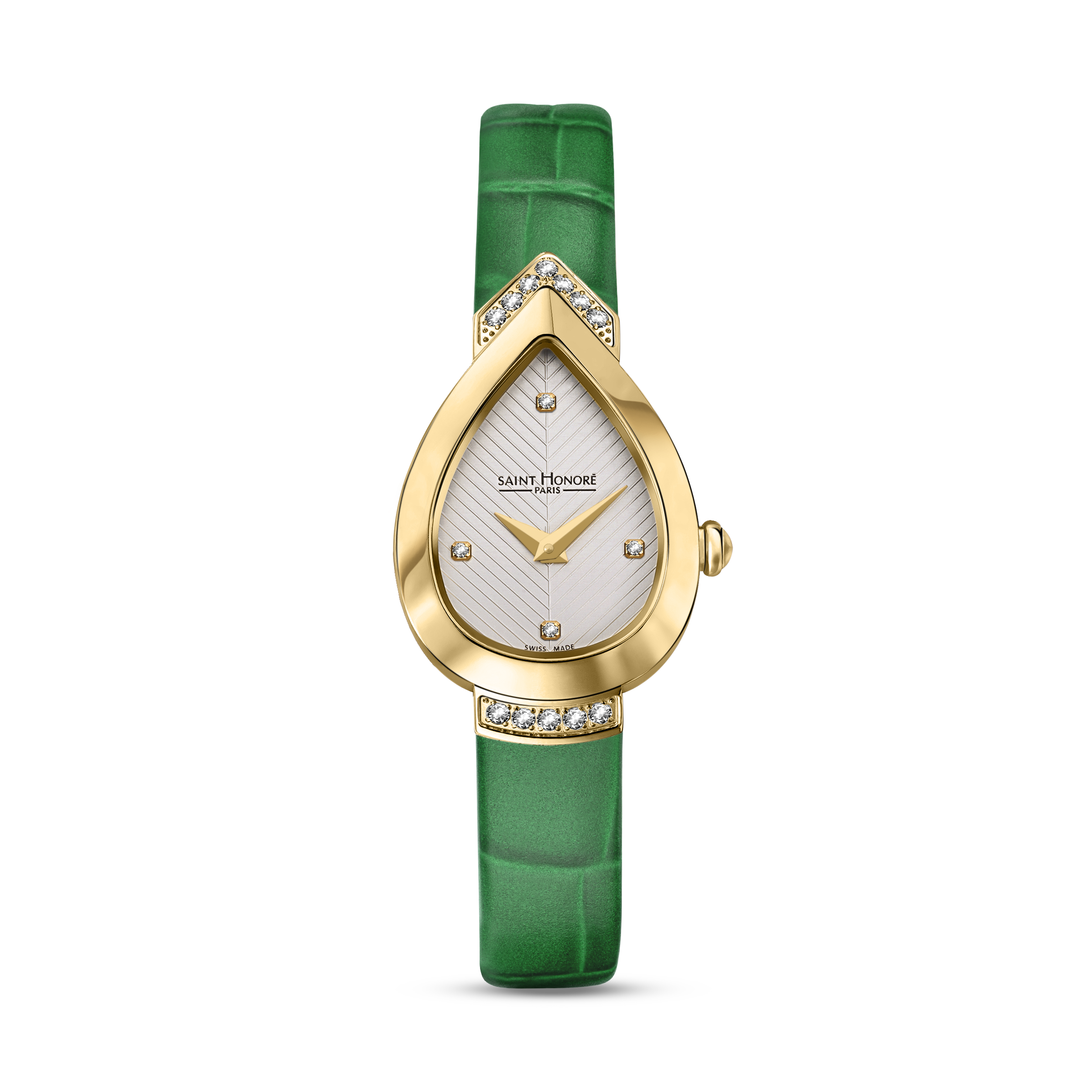 Saint Honoré Paris gold diamond watch with white dial and green strap luxury watch Paris Gallery Qatar Find Online Today