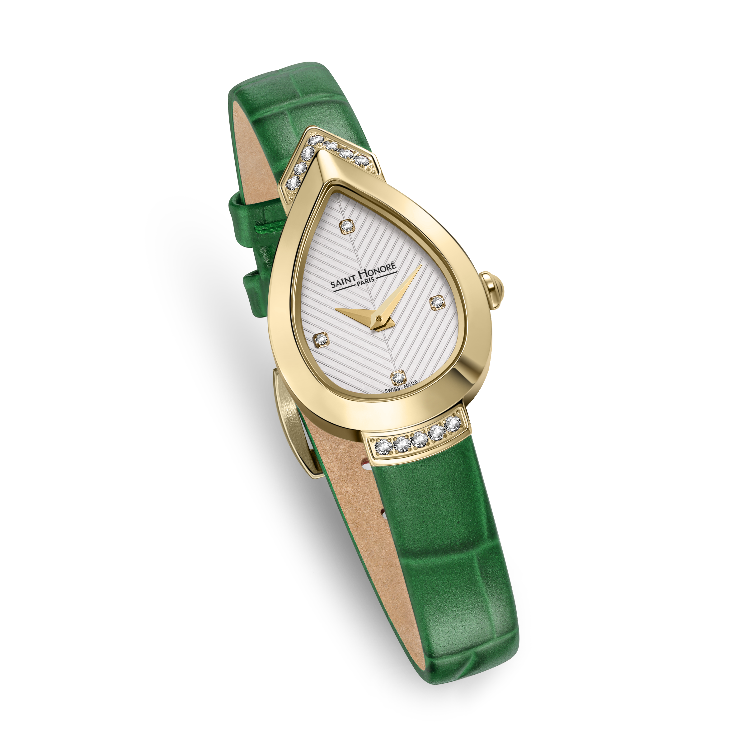 Saint Honoré Paris Gold IP Case Diamond White Dial Green Strap Watch Secondary image