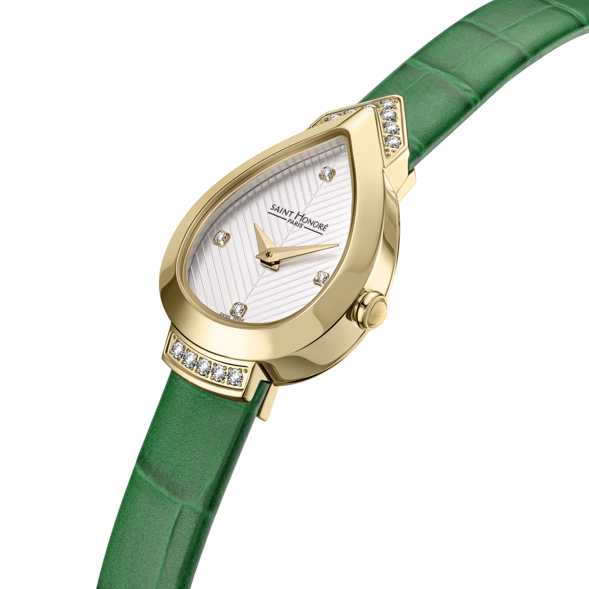 Saint Honoré Paris gold diamond watch with white dial and green strap luxury watch Paris Gallery Qatar Find Online Today
