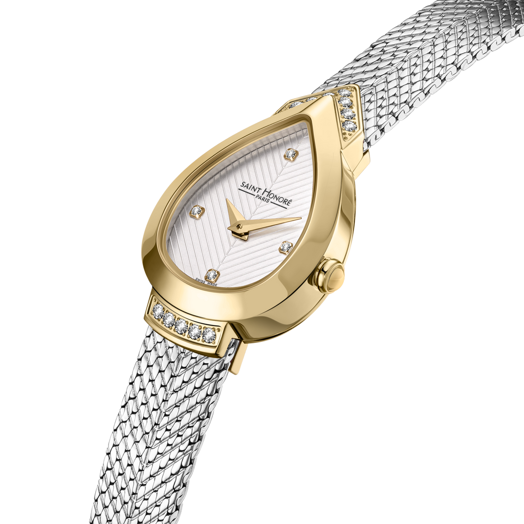 Saint Honoré Paris gold IP diamond watch white dial two tone bracelet luxury watch Paris Gallery Qatar Shop Now Online