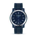 Saint Honoré men's blue watch with Roman numeral dial, stainless steel engraved bezel and blue silicone strap