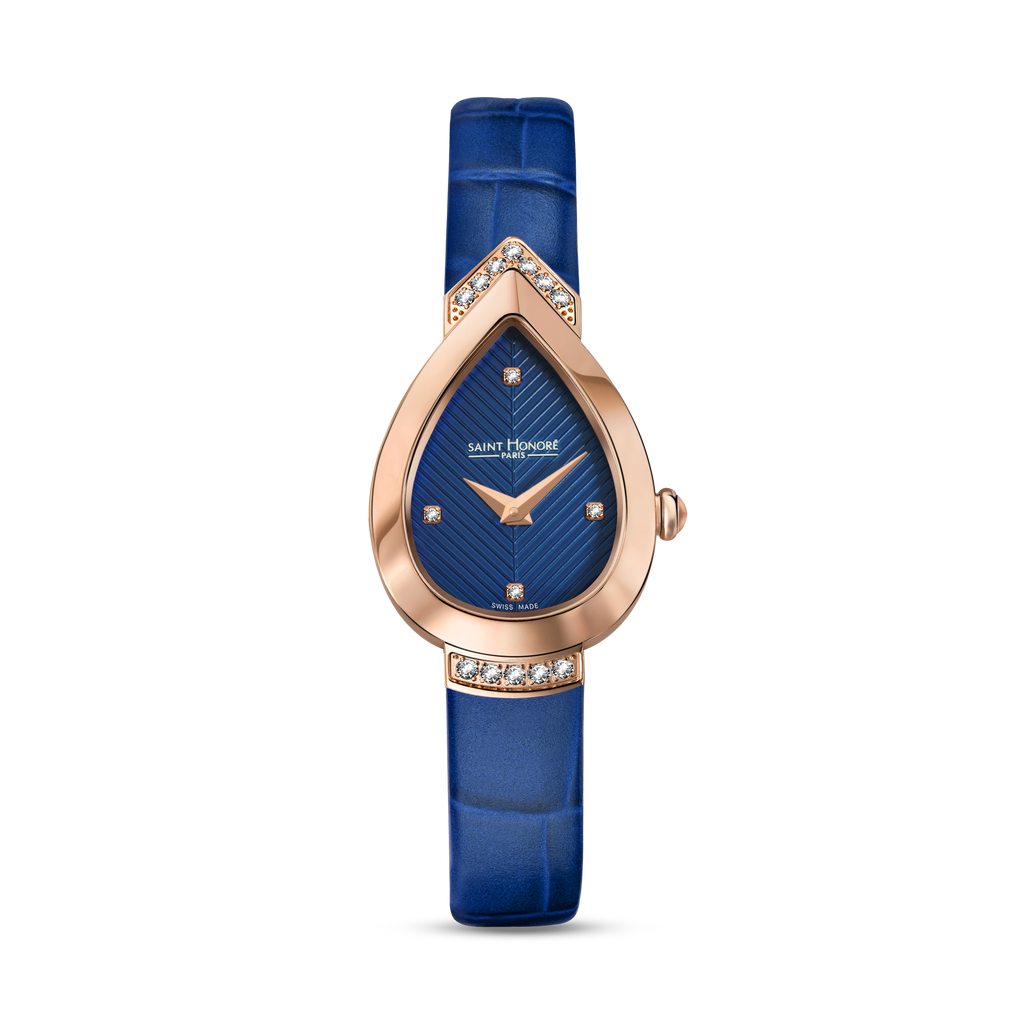 Saint Honoré Paris rose gold diamond watch with blue dial and strap luxury watch Paris Gallery Qatar Exclusive Online