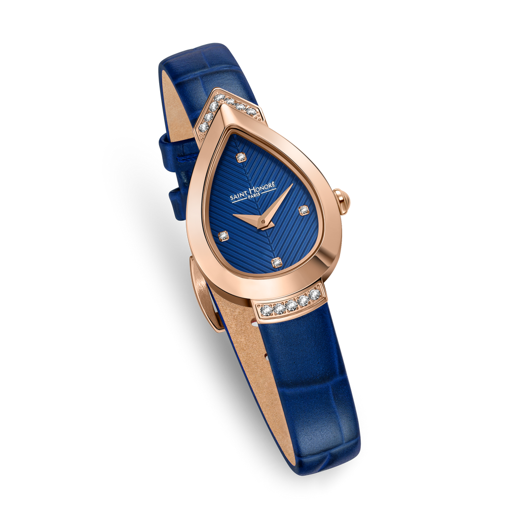 Saint Honoré Paris rose gold diamond watch with blue dial and strap luxury watch Paris Gallery Qatar Exclusive Online