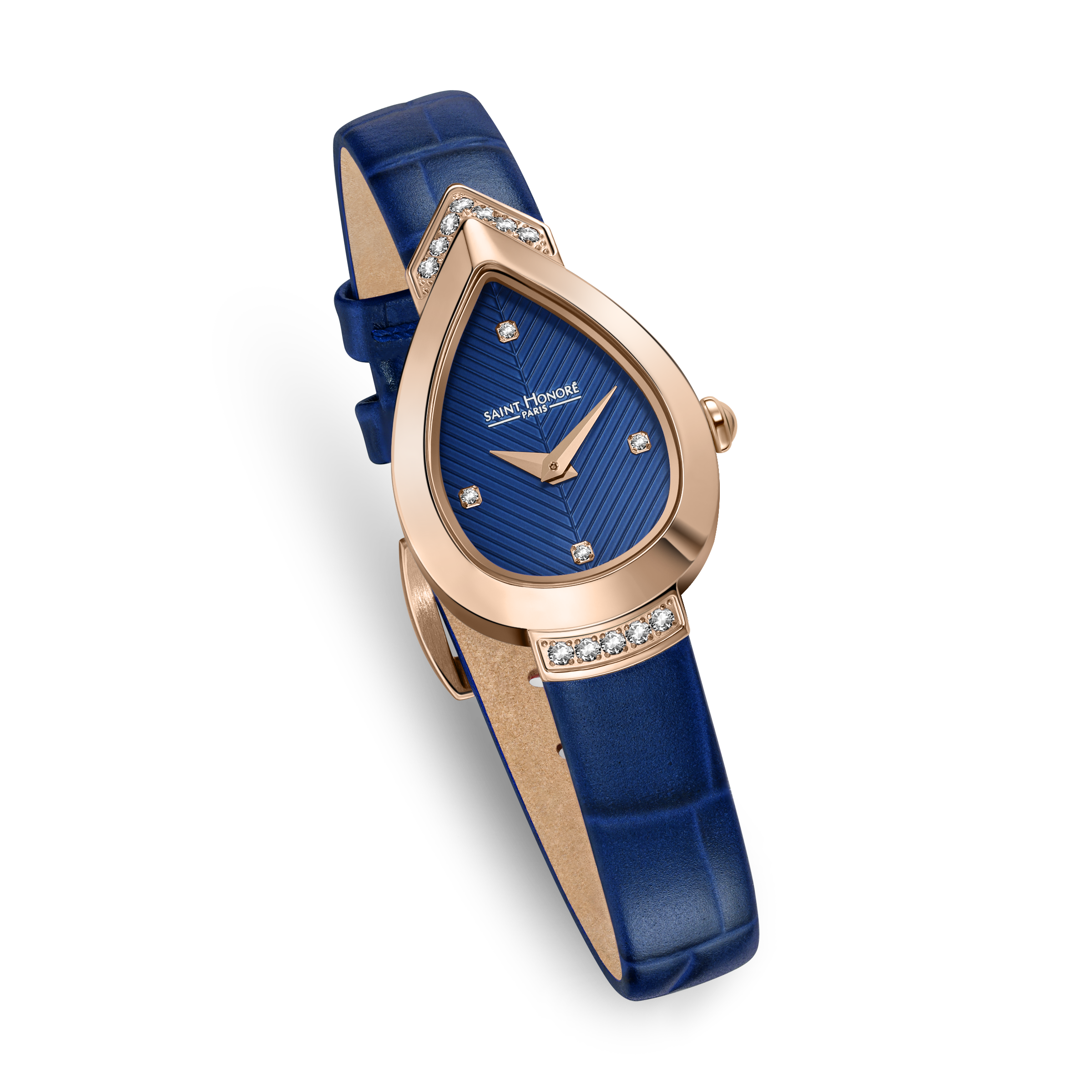 Saint Honoré Paris rose gold diamond watch with blue dial and strap luxury watch Paris Gallery Qatar Exclusive Online