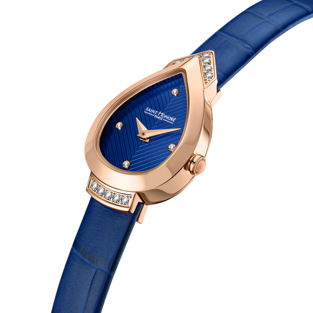 Saint Honoré Paris rose gold diamond watch with blue dial and strap luxury watch Paris Gallery Qatar Exclusive Online