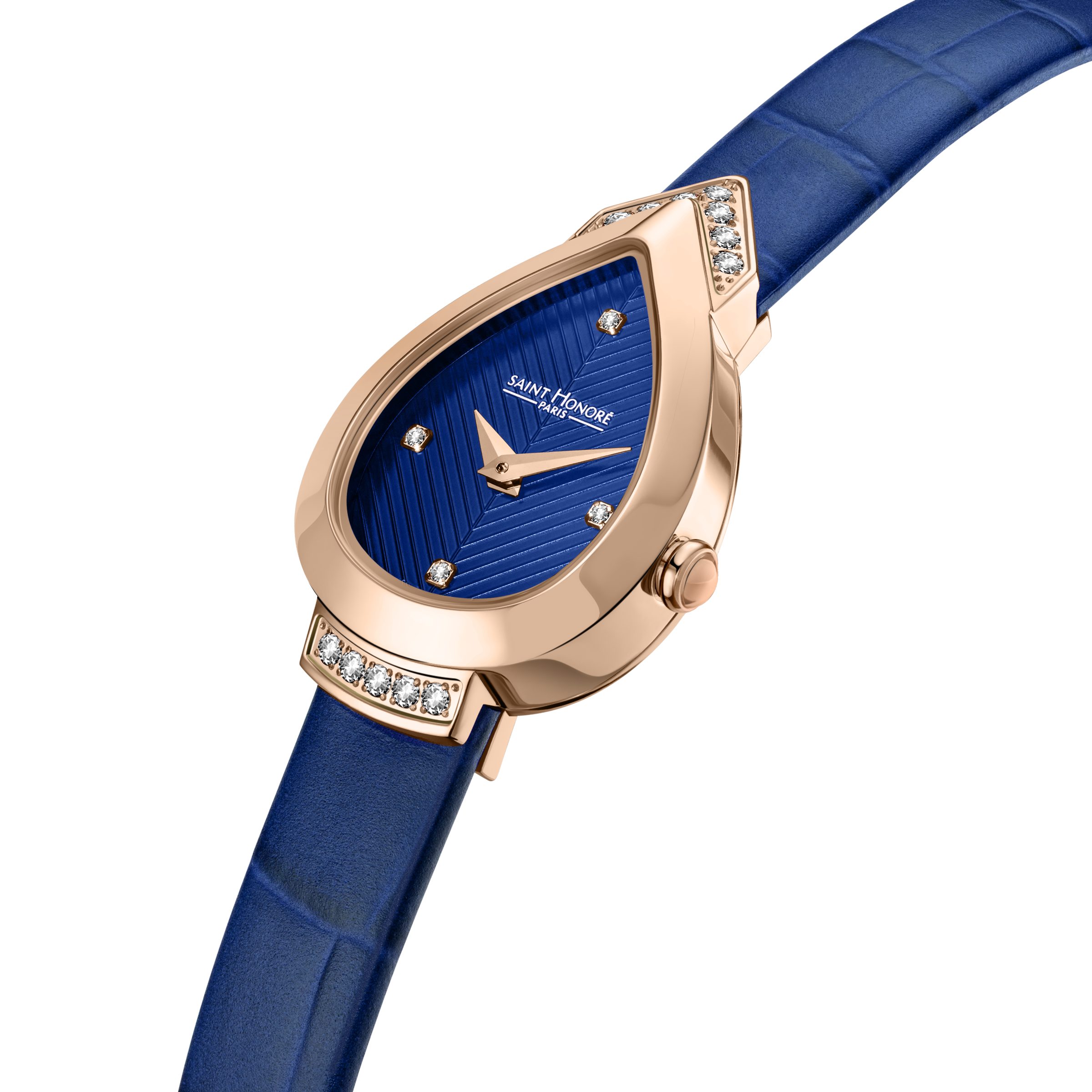 Saint Honoré Paris rose gold diamond watch with blue dial and strap luxury watch Paris Gallery Qatar Exclusive Online