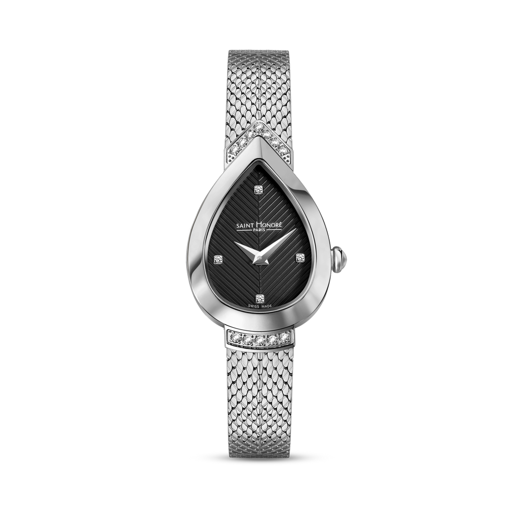Saint Honoré Paris stainless steel diamond watch with black dial bracelet luxury watch Paris Gallery Qatar Shop Now Online