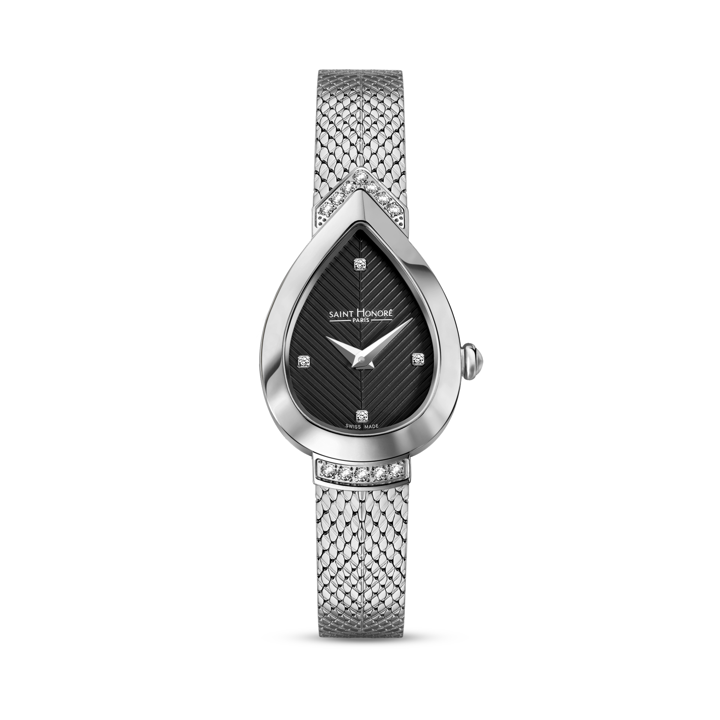 Saint Honoré Paris stainless steel diamond watch with black dial bracelet luxury watch Paris Gallery Qatar Shop Now Online