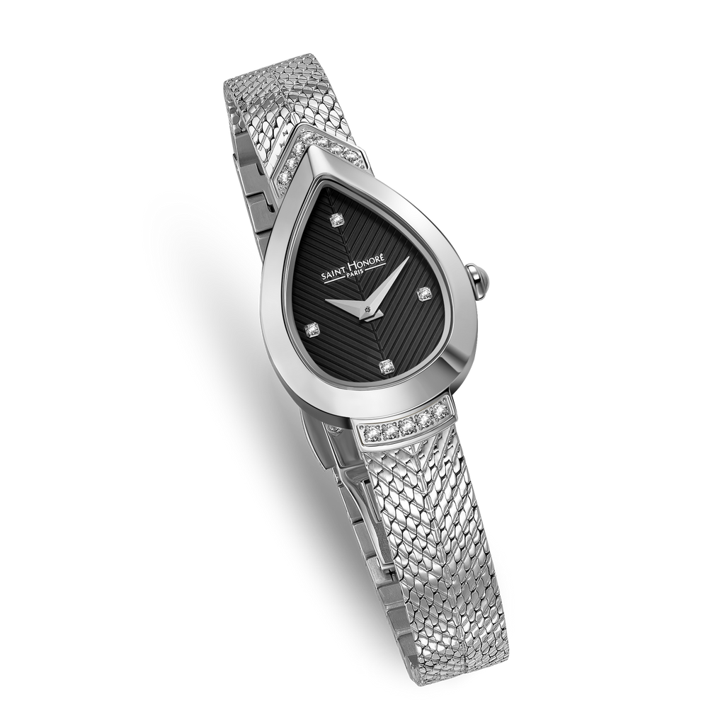 Saint Honoré Paris stainless steel diamond watch with black dial bracelet luxury watch Paris Gallery Qatar Shop Now Online