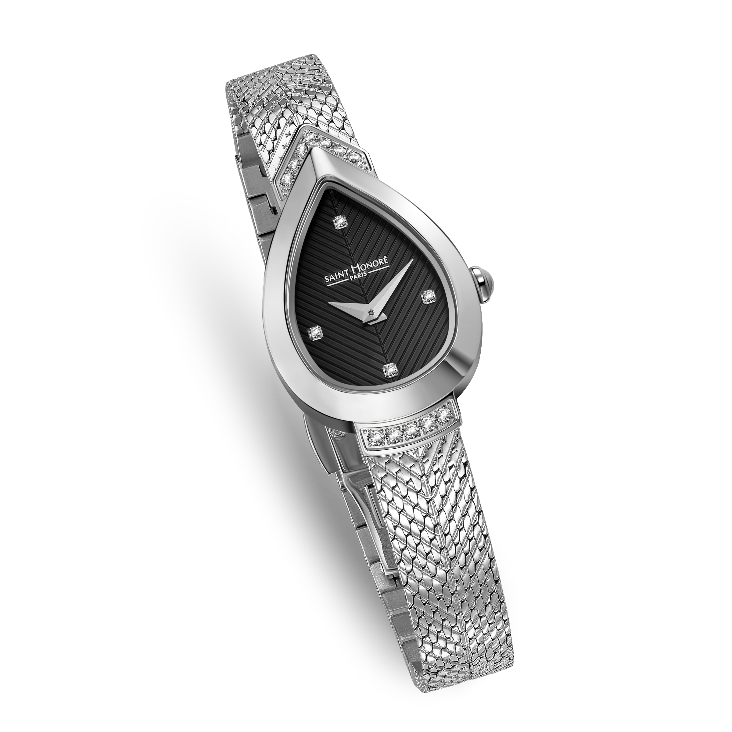 Saint Honoré Paris stainless steel diamond watch with black dial bracelet luxury watch Paris Gallery Qatar Shop Now Online