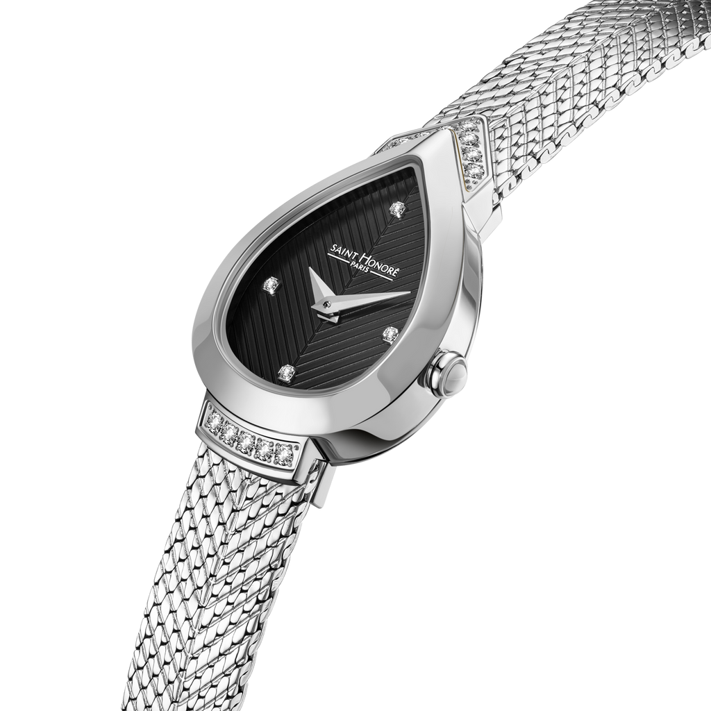 Saint Honoré Paris stainless steel diamond watch with black dial bracelet luxury watch Paris Gallery Qatar Shop Now Online