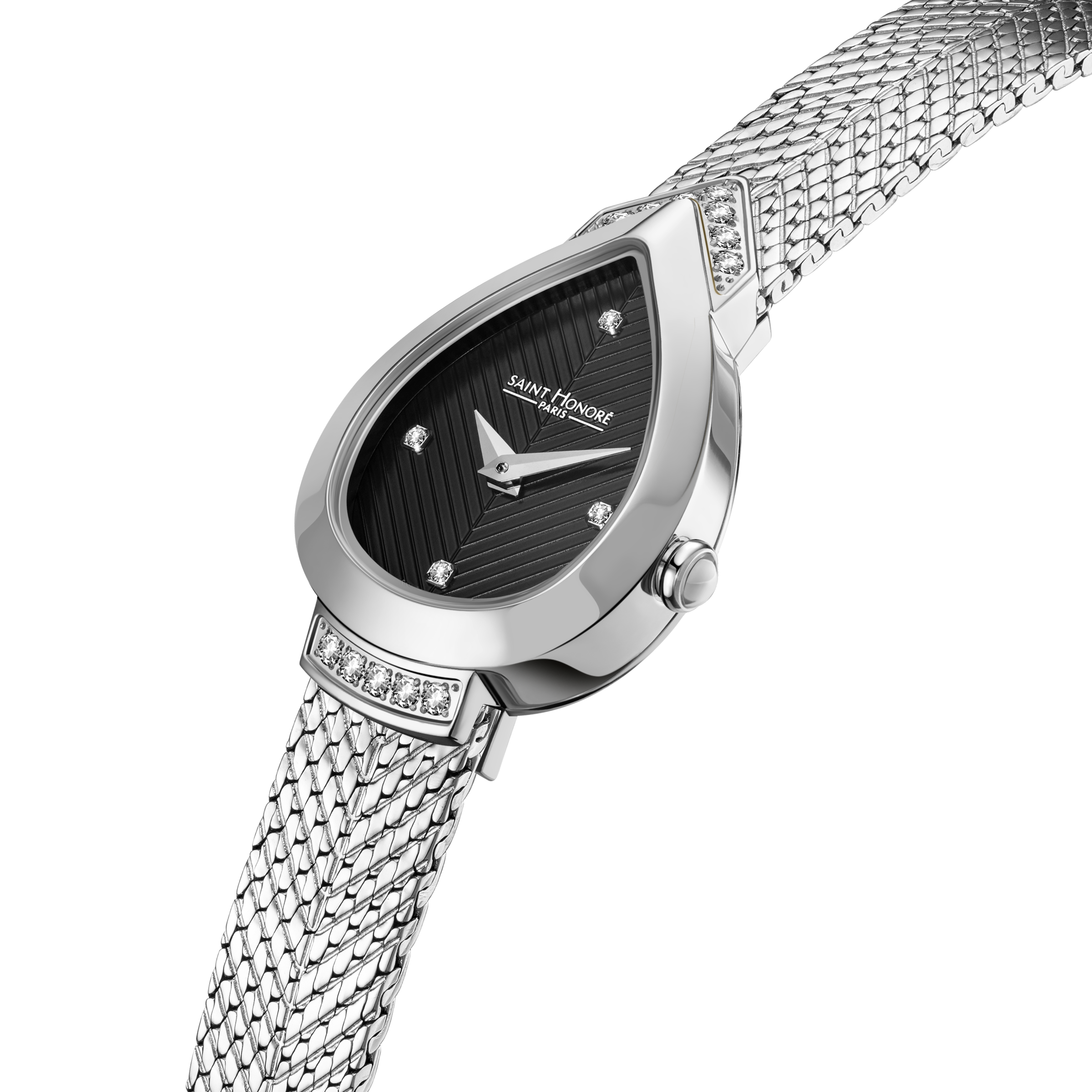 Saint Honoré Paris stainless steel diamond watch with black dial bracelet luxury watch Paris Gallery Qatar Shop Now Online