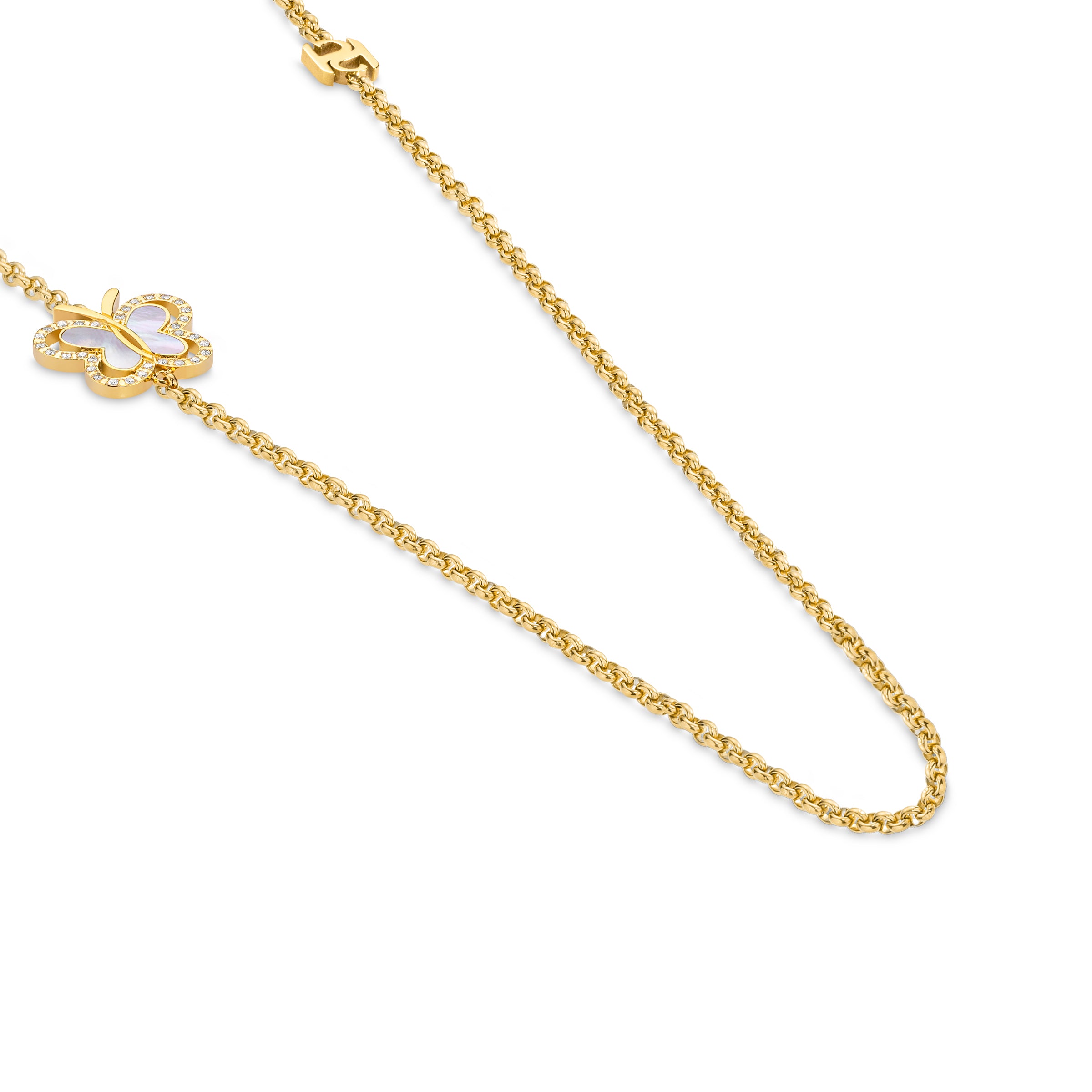 Saint Honoré women’s gold-tone long necklace with mother-of-pearl butterfly motif and crystal accents