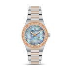 Saint Honoré women's 32mm two-tone watch with blue mother-of-pearl dial, diamond markers and rose gold-tone crystal bezel