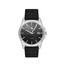 Santa Barbara Polo & Racquet Club men's black dial watch with silver-tone stainless steel case and black leather strap.