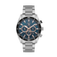 Santa Barbara Polo & Racquet Club men's silver stainless steel multifunction watch featuring a blue dial, rose gold-tone accents, and black bezel.