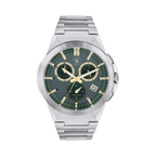 Santa Barbara Polo & Racquet Club men's chronograph watch with a brushed silver-toned case and bracelet, and a dark green dia