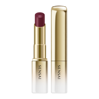 Sensai lipstick with gold casing and purple shade on a white background.