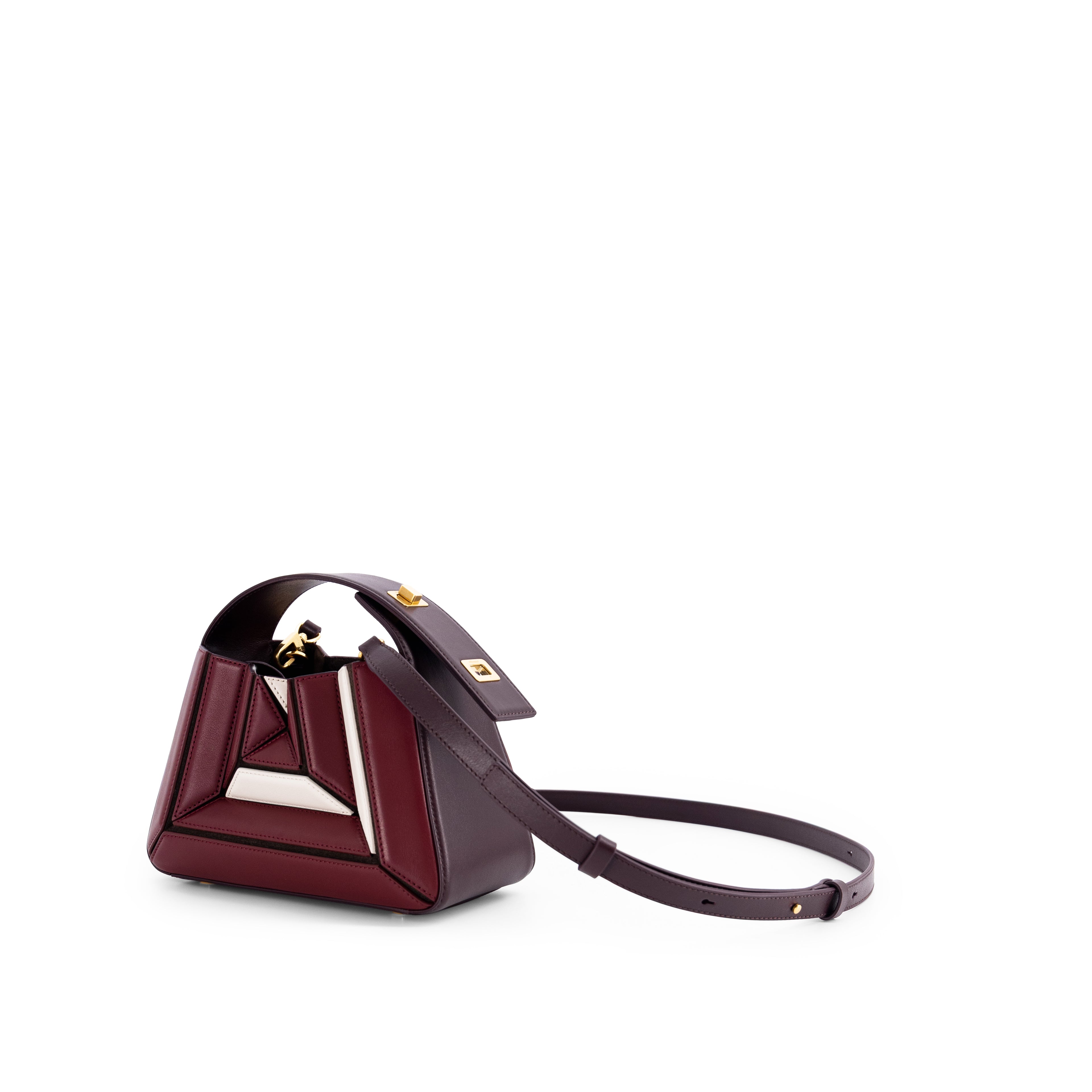 Mlouye Sera Mia Leather Handbag Bordeaux & Off White