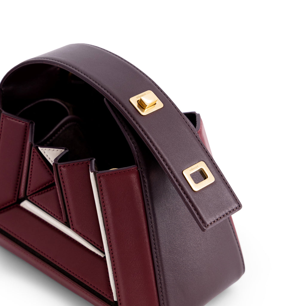 Mlouye Sera Mia Leather Handbag Bordeaux & Off White