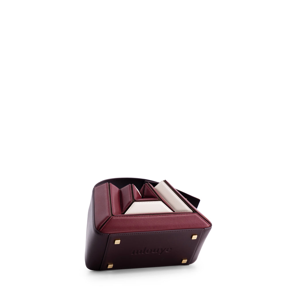 Mlouye Sera Mia Leather Handbag Bordeaux & Off White