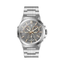Silver-toned men's chronograph watch with a dark grey brushed dial, rose gold-toned accents, and a metal link bracelet.