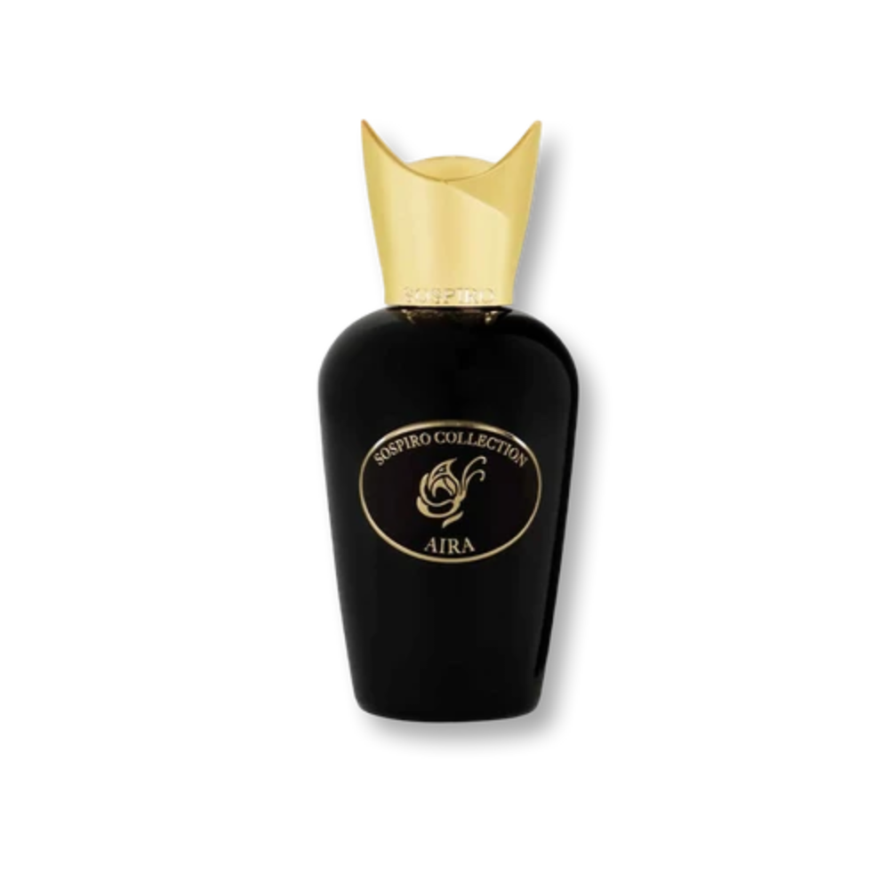 Sospiro Aira Eau de Parfum 75ml in a black bottle with gold cap and matching presentation box