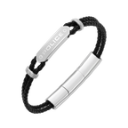 Police Twincord Black Leather Duo-Row Bracelet with Stainless Steel Police Logo Plaque