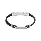 Police Twincord Black Leather Duo-Row Bracelet with Stainless Steel Police Logo Plaque