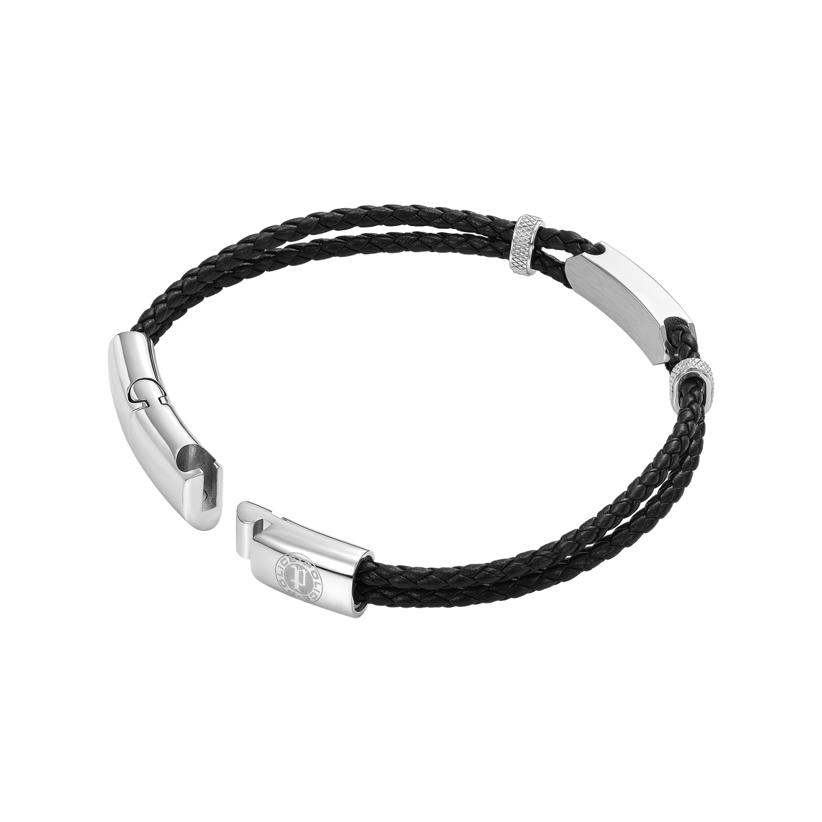 Police Twincord Black Leather Duo-Row Bracelet with Stainless Steel Police Logo Plaque Police Twincord Black Leather Duo-Row Bracelet with Stainless Steel Police Logo Plaque