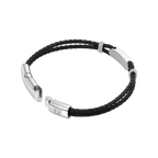 Police Twincord Black Leather Duo-Row Bracelet with Stainless Steel Police Logo Plaque