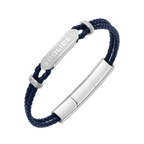 Police Twincord Navy Blue Leather Duo-Row Bracelet with Stainless Steel Police Logo Plaque