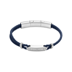 Police Twincord Navy Blue Leather Duo-Row Bracelet with Stainless Steel Police Logo Plaque