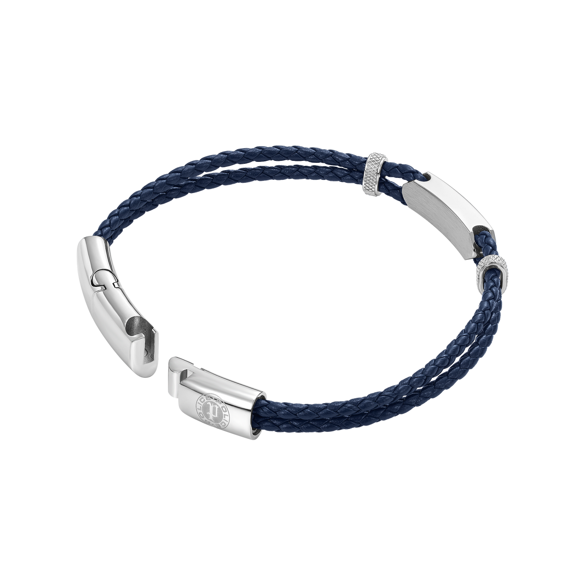 Police Twincord Navy Blue Leather Duo-Row Bracelet with Stainless Steel Police Logo Plaque Police Twincord Navy Blue Leather Duo-Row Bracelet with Stainless Steel Police Logo Plaque