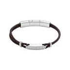 Police Twincord Brown Leather Bracelet with Stainless Steel Police Logo Plaque