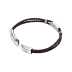 Police Twincord Brown Leather Bracelet with Stainless Steel Police Logo Plaque
