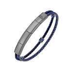 Police Twinrow Gunmetal IP Bracelet with Blue Leather & Cord and Police Cube Detail