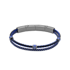 Police Twinrow Gunmetal IP Bracelet with Blue Leather & Cord and Police Cube Detail
