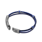 Police Twinrow Gunmetal IP Bracelet with Blue Leather & Cord and Police Cube Detail