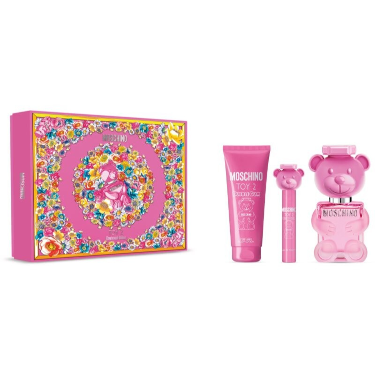Moschino Bubble Gum Eau De Toilette Set 100ml + Body Lotion 100ml + Travel Spray 10ml