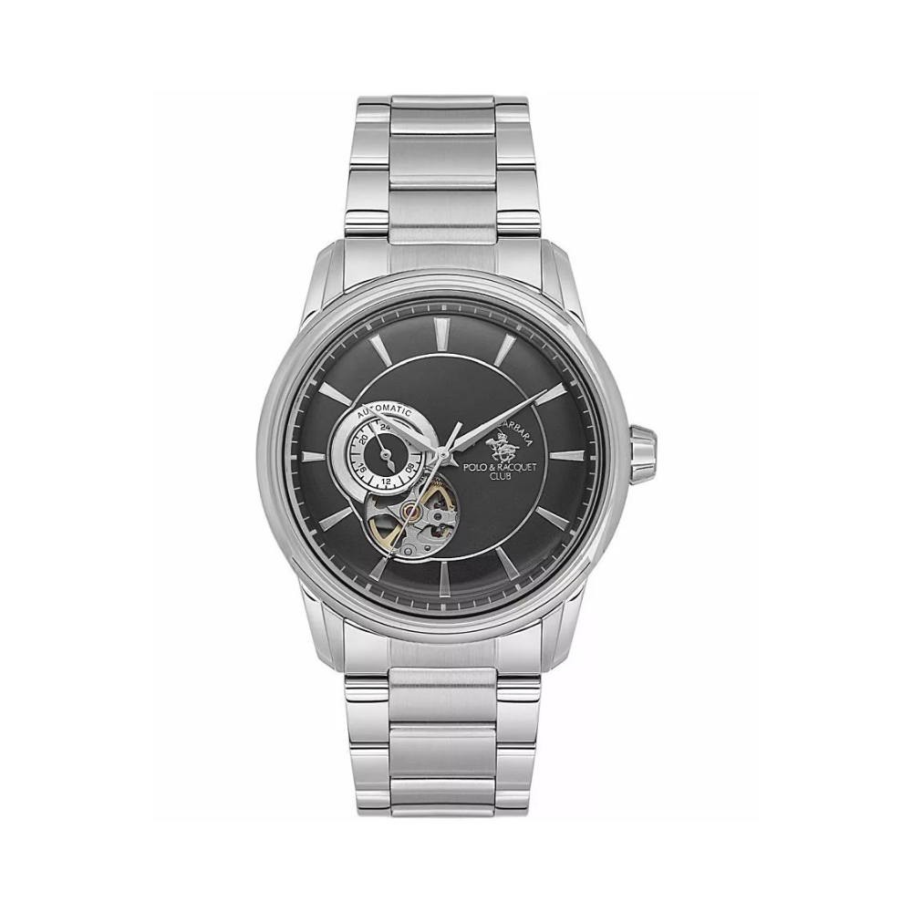 Santa Barbara Polo & Racquet Club & Racquet Club Luxury Men's Black Open Heart Window Dial Mechanical Watch