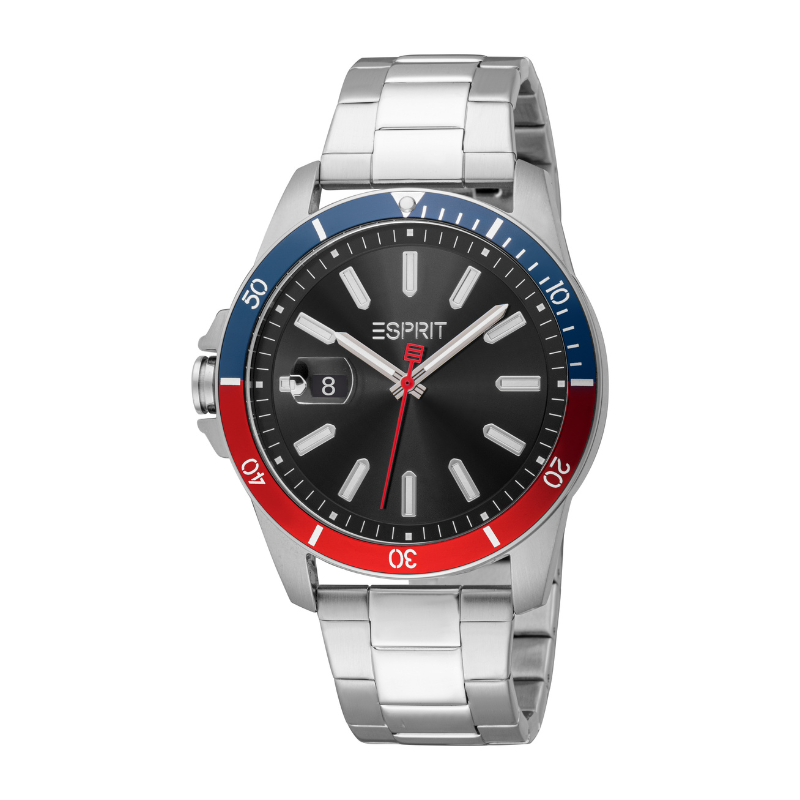 Esprit Men's Black Dial Silver-Tone Watch