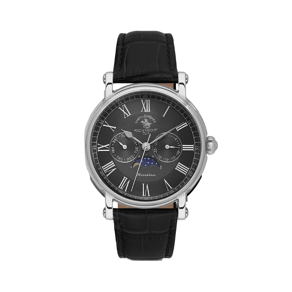Santa Barbara Polo & Racquet Club & Racquet Club Legend  Men's Black Dial Black Leather Strap watch -