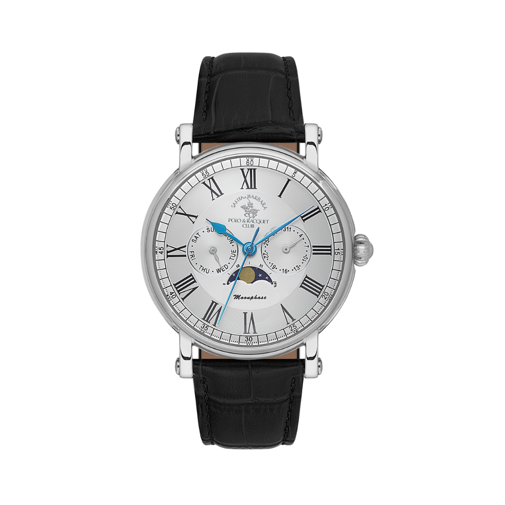 Santa Barbara Polo & Racquet Club & Racquet Club Legend Men's Silver Dial Black Leather Strap Watch
